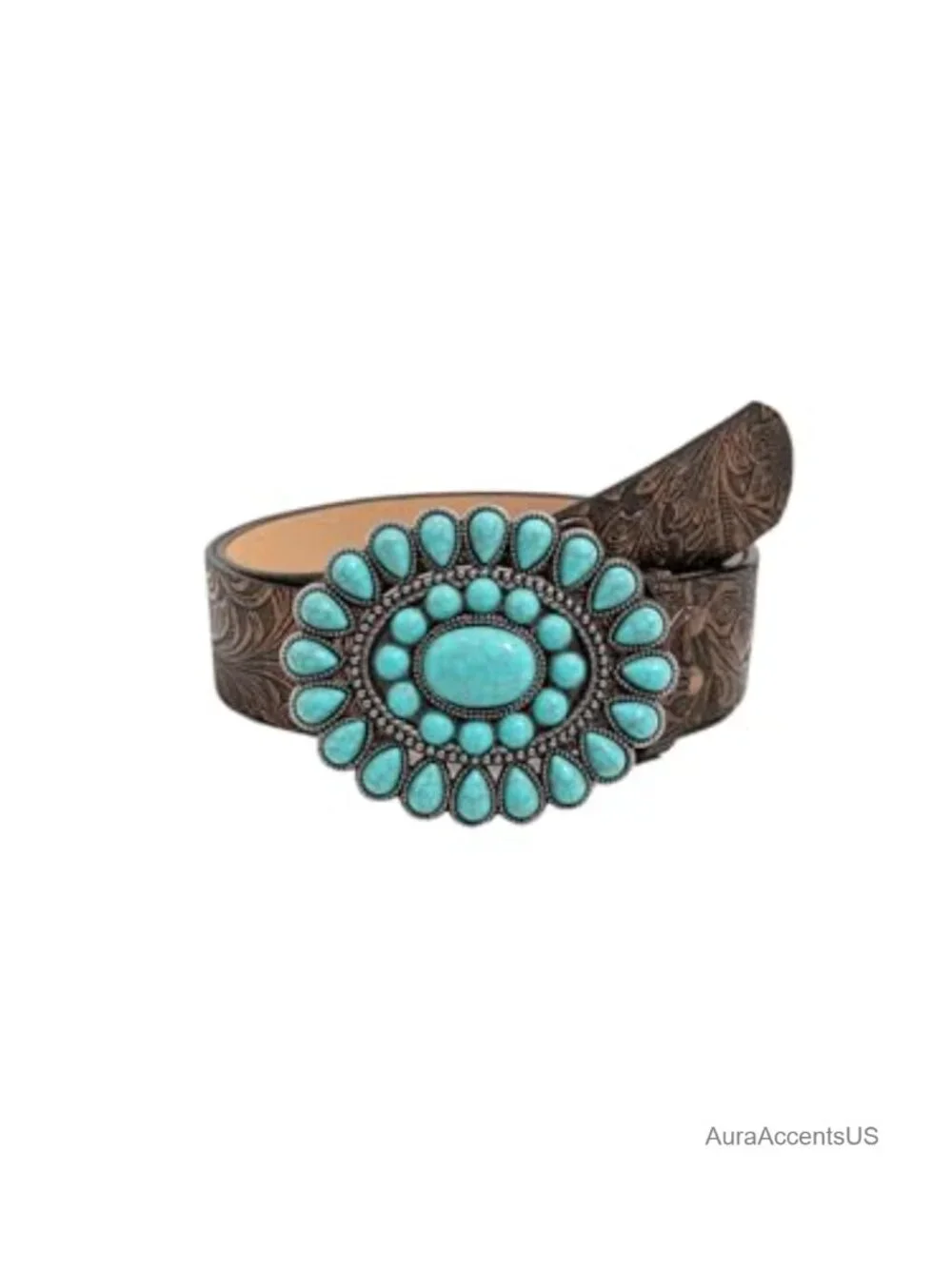 Faux Leather Western Cowgirl Belt Turquoise Concho Vintage Waist Belt